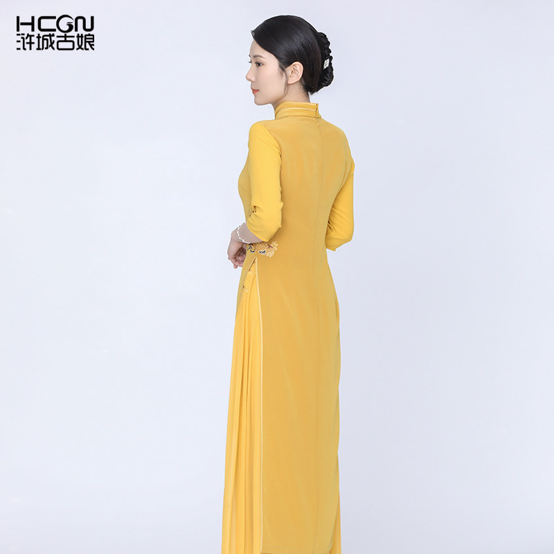 浒城古娘新款醋酸奥黛气质两件套装新中式国风改良旗袍连衣裙女夏,淘宝优惠券,粉丝福利购,淘宝优惠卷