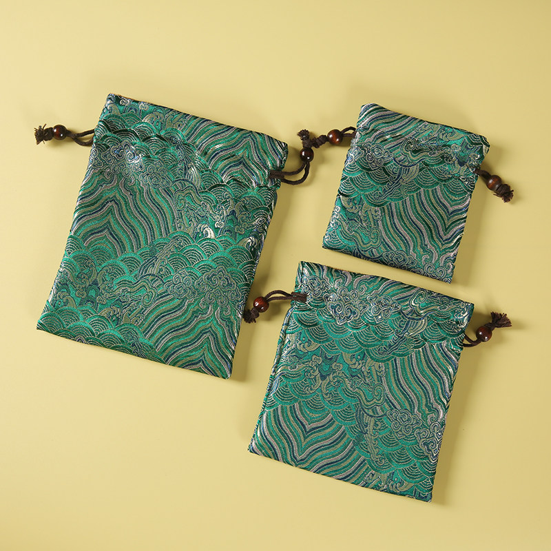 手工高档刺绣锦囊福袋绿色小布袋束口抽绳文玩收纳珠宝翡翠首饰袋,淘宝优惠券,粉丝福利购,淘宝优惠卷