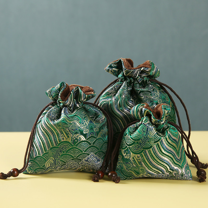 手工高档刺绣锦囊福袋绿色小布袋束口抽绳文玩收纳珠宝翡翠首饰袋,淘宝优惠券,粉丝福利购,淘宝优惠卷