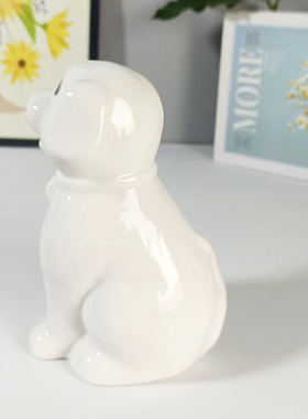 陶瓷白小狗招财化解家居办公摆件