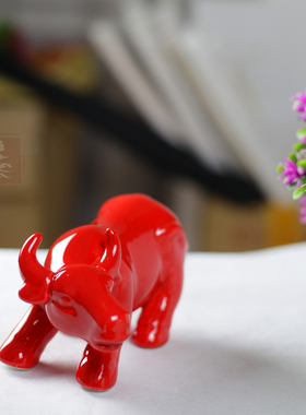 陶瓷红色龙蛇猪摆件风水招财鼠