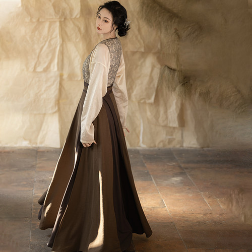 拟梦醉唐国风原创日常唐褙子通勤轻唐制汉服女秋圆领6米摆十破裙 - 图3