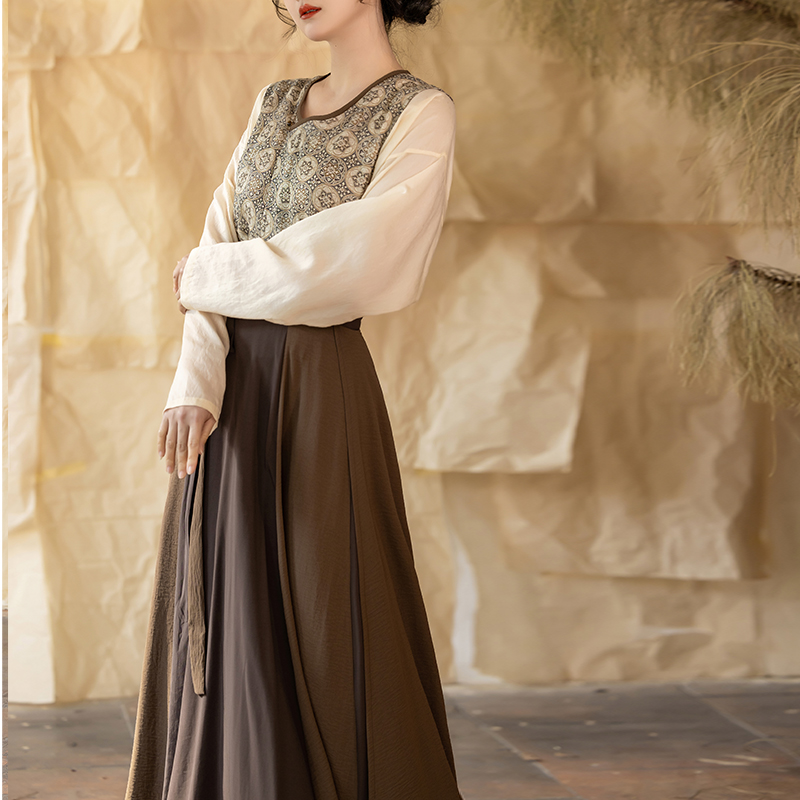 拟梦 醉唐国风原创唐制6米摆十破裙夏通勤圆领唐褙子日常轻汉服女 - 图3