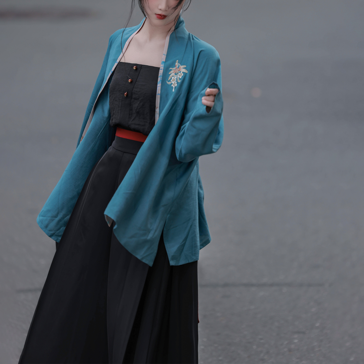 拟梦夏梦微凉 原创宋制飞机袖松紧宋裤口袋刺绣通勤日常春秋汉服 - 图1