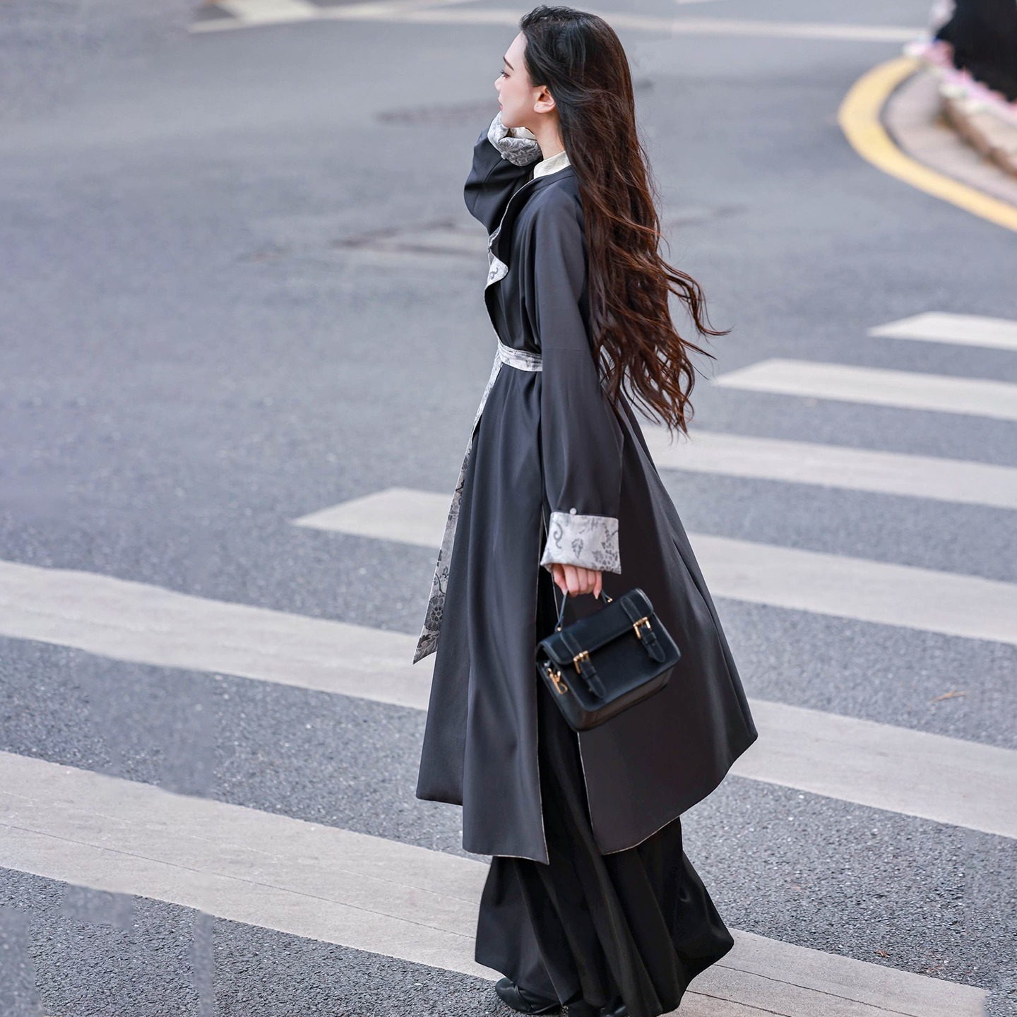 拟梦秋雨 双面穿圆领袍汉元素国风衬衫松紧宋裤原创国风复古黑灰 - 图3