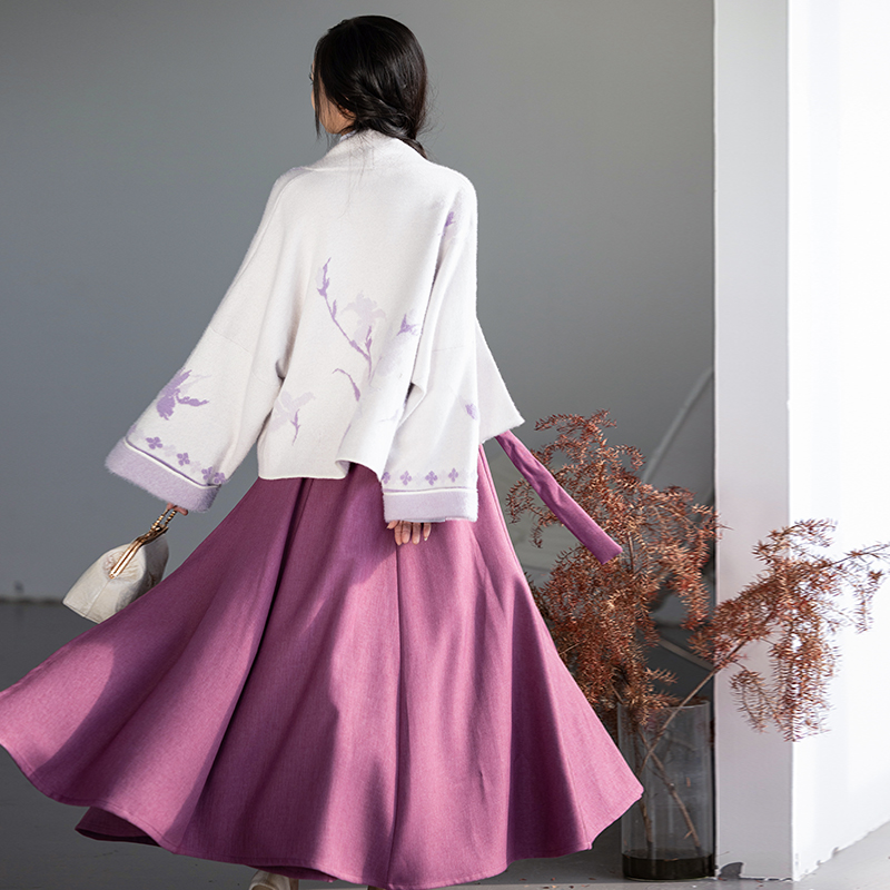 拟梦鸢尾梦国风原创仿貂绒毛衣飞机袖外套日常汉服十破裙保暖春秋 - 图3