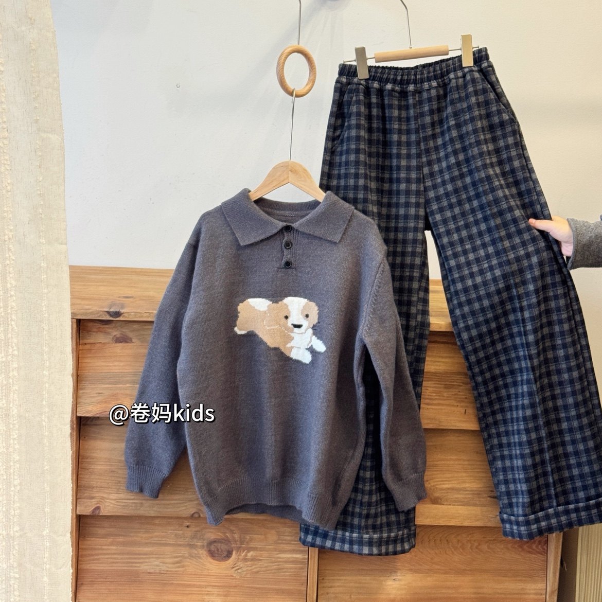 卷妈童品26冬季中大童套装Polo衫毛衣加绒软呢子格子阔腿裤两件套,淘宝优惠券,粉丝福利购,淘宝优惠卷