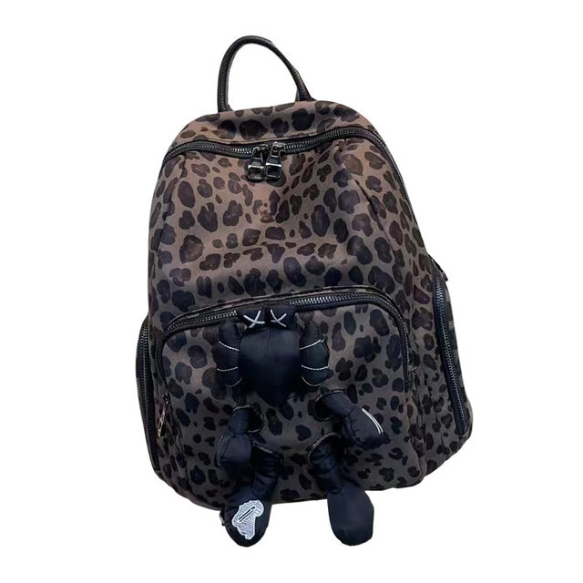 Trendy women's bag, new backpack, leopard print nylon backpack, cute doll shoulder bag, casual and versatile commuter bag