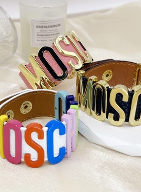 欧美女皮字母手镯多巴胺网红同款