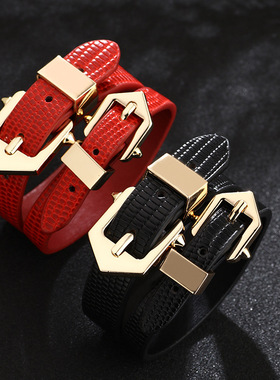 欧美新款皮手链PU皮宽手镯百搭女