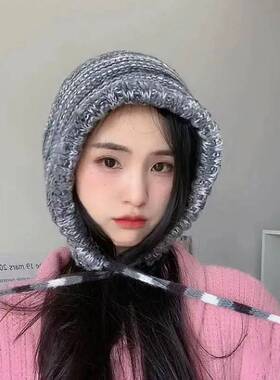 秋冬新款帽子加深加厚女款针织毛线帽多巴胺彩色毛绒显脸小渔夫帽