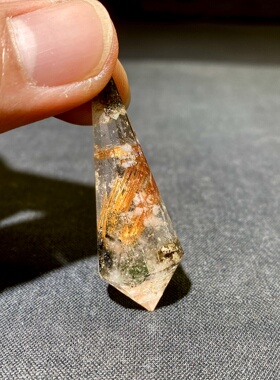天然水晶 铜发晶 绿幽灵灵摆吊坠套链 挂件 毛衣链项链 一物一图