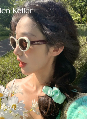 海伦凯勒新款复古猫眼小椭圆墨镜