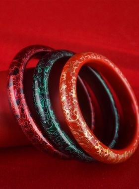 大漆手镯手饰饰品中国风复古民族风非遗犀皮镶嵌螺钿植物大漆