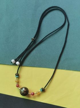 新中式项链女款15mm大漆珠本命年转运珠挂件锁骨链饰品新款