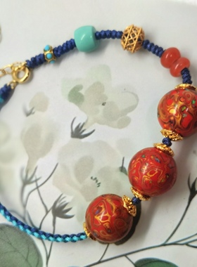 大漆珠手链女款民族风复古风手串饰品手工编织手绳配饰