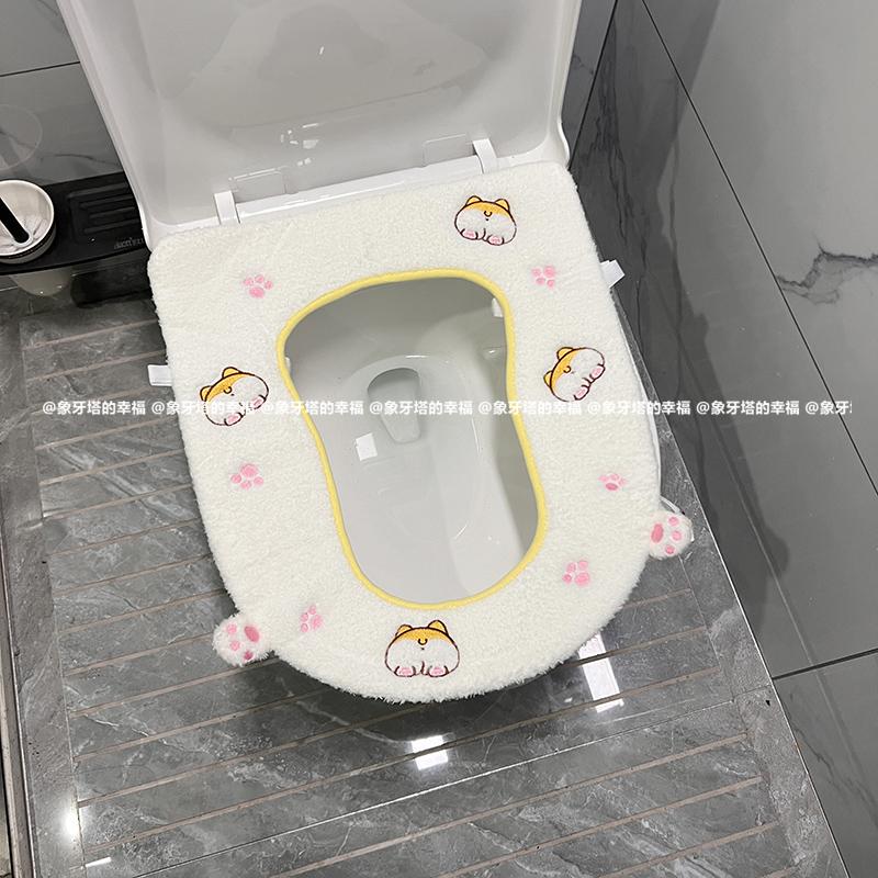 可蹲可做马桶坐便器二合一马桶垫可爱卡通冬季保暖毛绒马桶套座圈 - 图0