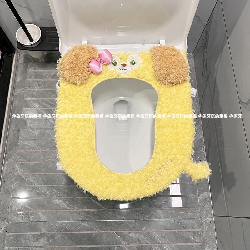 可蹲可做马桶坐便器二合一马桶垫可爱卡通冬季保暖毛绒马桶套座圈 - 图1