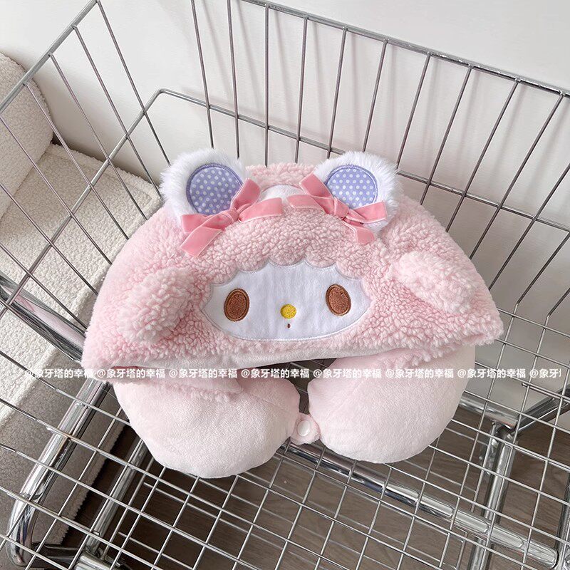 可爱卡通毛绒饼饼连帽U型枕护颈枕旅行便携飞机枕带帽U枕女礼物,淘宝优惠券,粉丝福利购,淘宝优惠卷