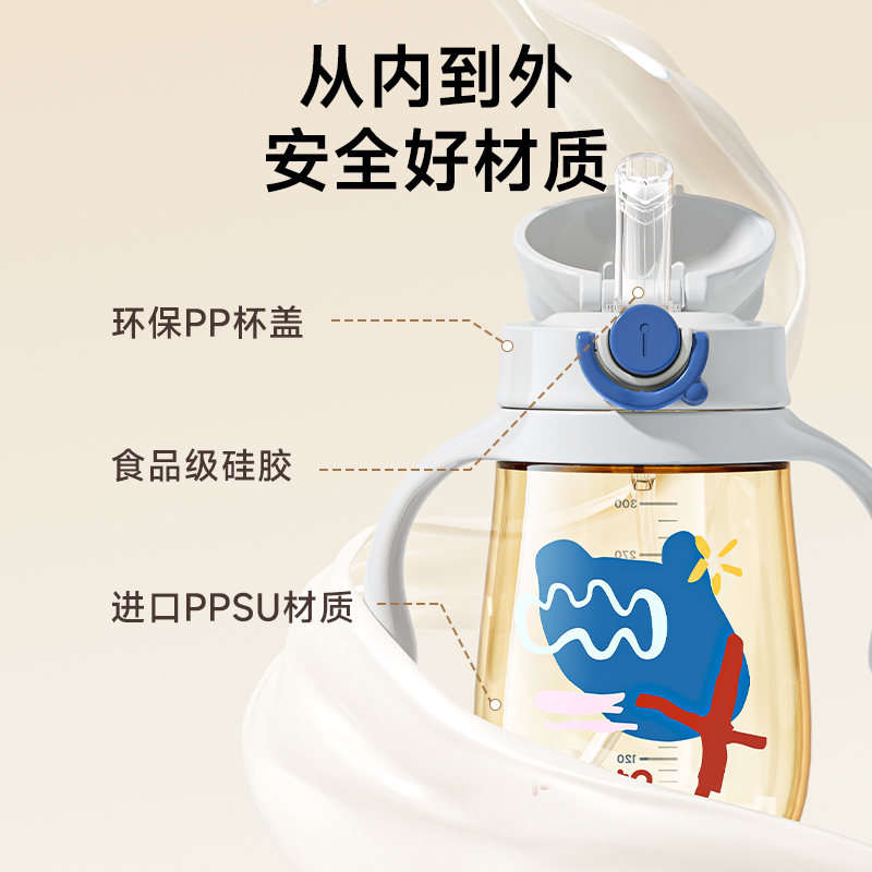 鸭嘴杯学饮杯宝宝吸管杯子儿童喝奶婴儿6个月奶瓶水杯ppsu1岁2岁3