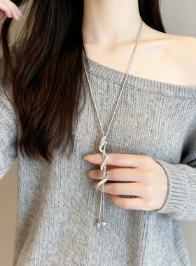 跨境长款蛇形流苏项链毛衣链新款设计小众高级感轻奢卫衣时尚配饰