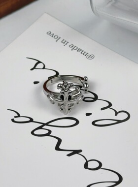 暗黑风朋克十字架开口戒指男复古小众设计轻奢高级感指环食指戒女