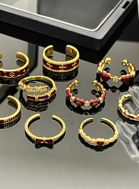 质感珐琅甜酷红色滴釉显白开口戒指女轻奢精致百搭小众高级感指环