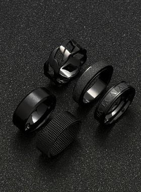 欧美热销不锈钢戒指可转动男士戒指套装个性嘻哈不掉色钛钢指环