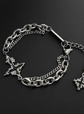 轻奢高级感暗黑链条十字架手链男款百搭小众设计高级美式钛钢男生