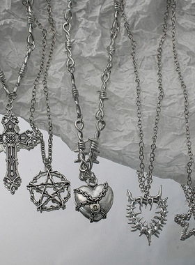 哥特朋克Y2K十字星吊坠项链男女通用复古摇滚嘻哈毛衣链跨境批发