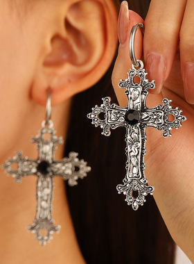 欧美夸张古银合金花藤十字架项链哥特复古嘻哈吊坠毛衣链潮配饰品