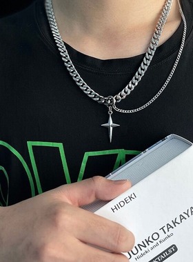 小众设计中性无性别钛钢双层芒星吊坠项链男女嘻哈高级感锁骨链潮