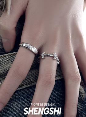 暗黑风十字架戒指女小众高级感个性可调节复古食指冷淡风简约指环