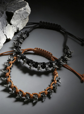 欧美跨境个性朋克暗黑合金龙骨男士编织手链尺寸可调节手链女