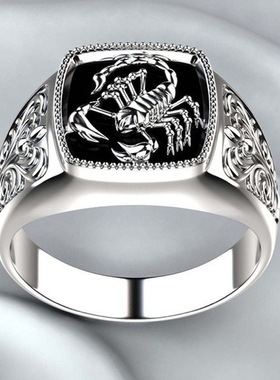 wish欧美新款个性创意天蝎浮雕男士戒指滴胶图腾花纹毒蝎复古指环
