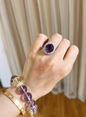 原创设计天然水晶戒指女款紫水晶戒指黄水晶戒指夸张款