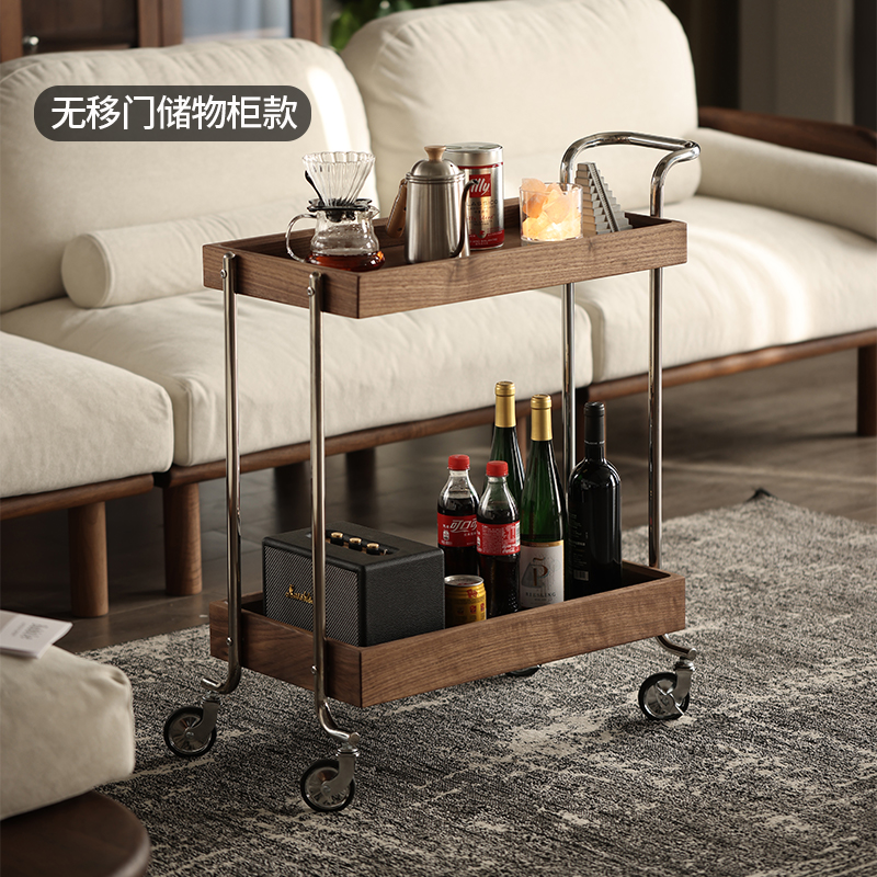 北美黑胡桃木实木边几可移动茶几客厅沙发边柜收纳储物茶水柜茶车 - 图3