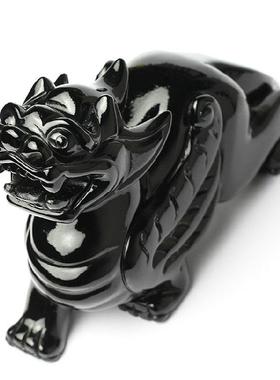 天然黑曜石貔貅摆件原创自制桌面