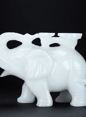 天然阿富汗白玉吸水象如意元宝大象玉石招财象摆件客厅装饰乔迁送