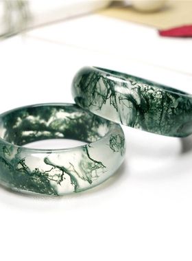 天然水草玛瑙戒指冰种飘花指环草绿玉髓玉石情侣款民族风特色玉戒