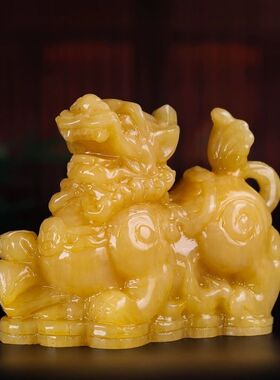 天然米黄玉貔貅一对开业摆件