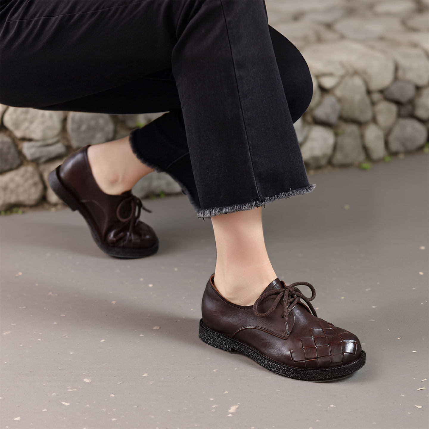 四起哥2026春季英伦风编织圆头深头层牛皮单鞋女复古系带小皮鞋潮,淘宝优惠券,粉丝福利购,淘宝优惠卷