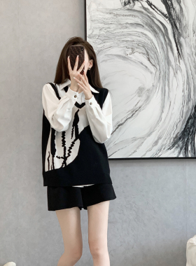 春秋季女款黑色针织毛衣马甲背心