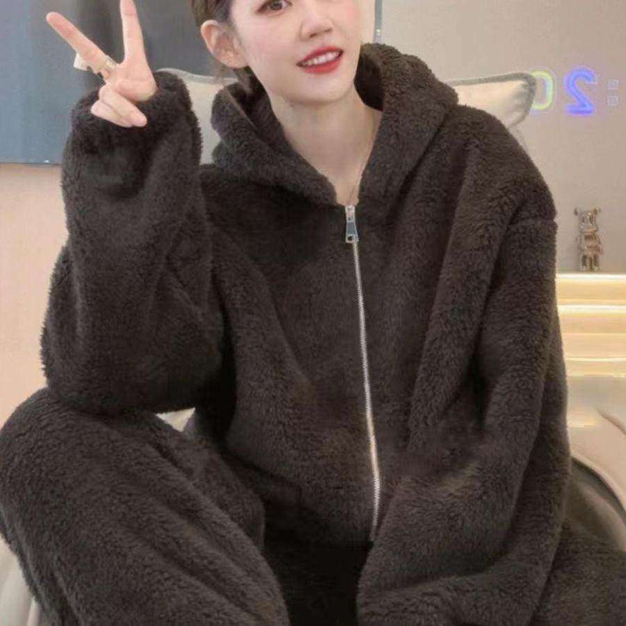 轻奢超火冬装一整套可外穿珊瑚绒睡衣女加绒加厚保暖两件套家居服,淘宝优惠券,粉丝福利购,淘宝优惠卷