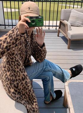 潮牌高端豹纹毛呢外套女秋冬新款