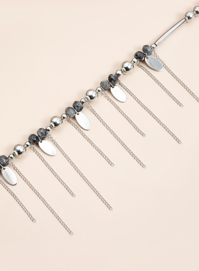 Norns欧美复古暗黑风黑晶石项链冷淡风链条流苏锁骨链女式项饰