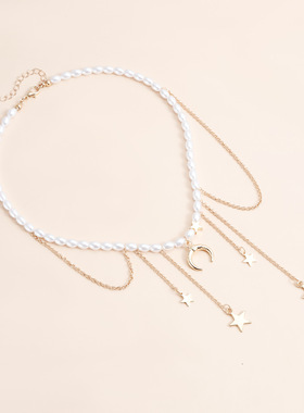 Norns欧美星星月亮珍珠项链金属链流苏小众百搭设计日穿搭choker