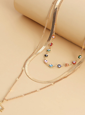 Norns合金发光眼睛项链三层叠戴