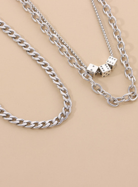 朋克风多层合金骰子项链