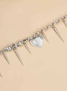 Norns欧美未来感赛博朋克金属感不规则串珠爱心锥形锁骨链项链